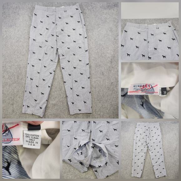 VTG Murray's Toggery Shop Pants Mens 38 Seersucker Embroidered Dogs USA Made